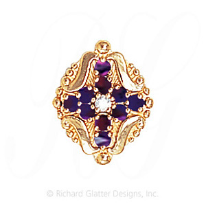 GS533 D/AMY - 14 Karat Gold Slide with Diamond center and Amethyst accents 